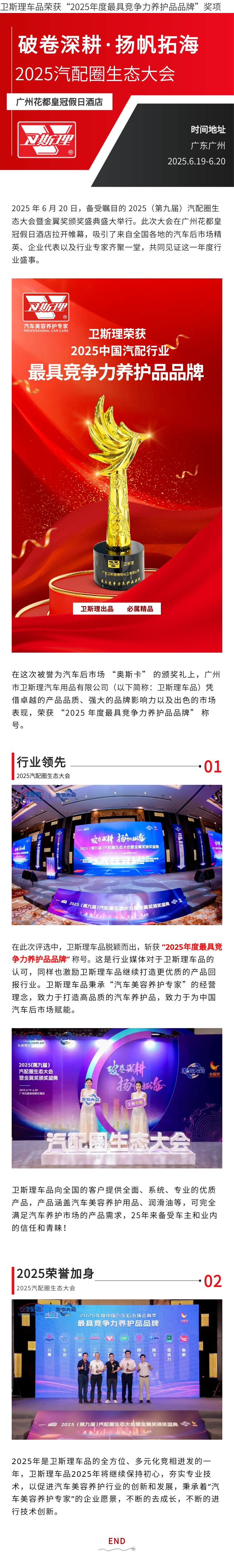 卫斯理车品荣获“2025年度最具竞争力养护品品牌”奖项